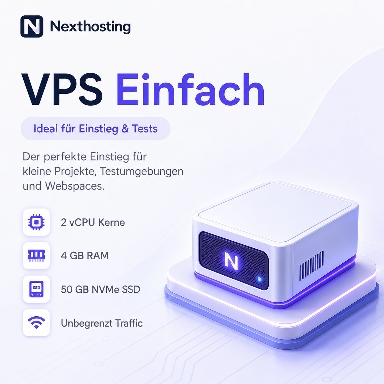 VPS Einfach von Nexthosting – 2 vCPU Kerne, 4 GB RAM und 50 GB NVMe SSD