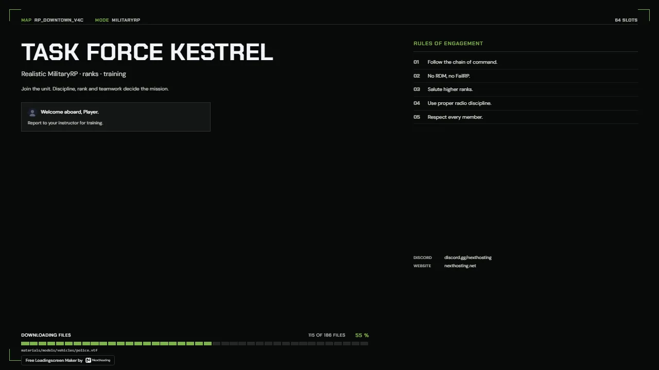 Briefing design: corner frame, rules of engagement and a segmented progress bar
