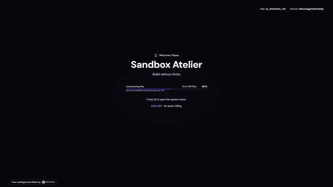 Signal design: centered server name, progress bar and one tip