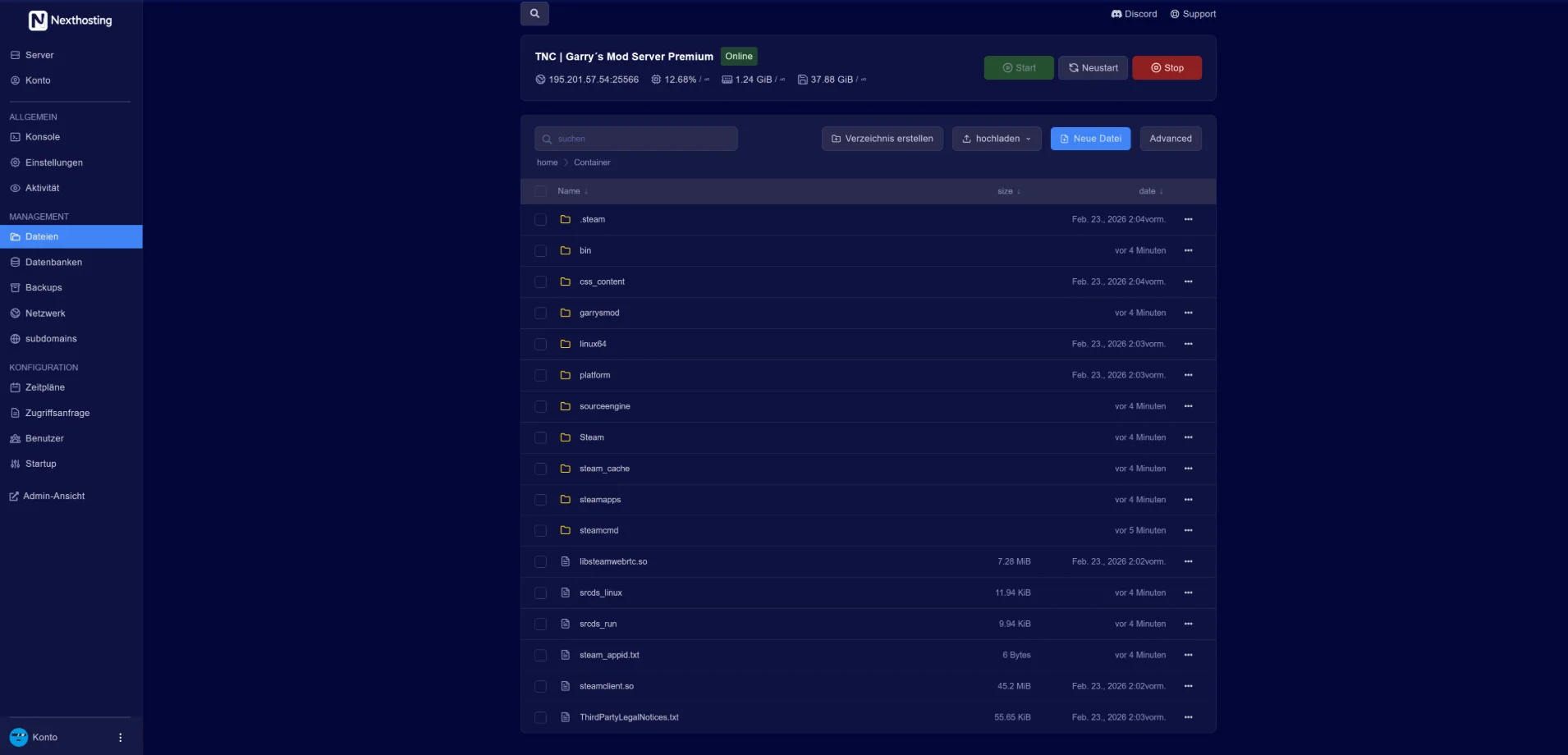 Game server panel: File manager
