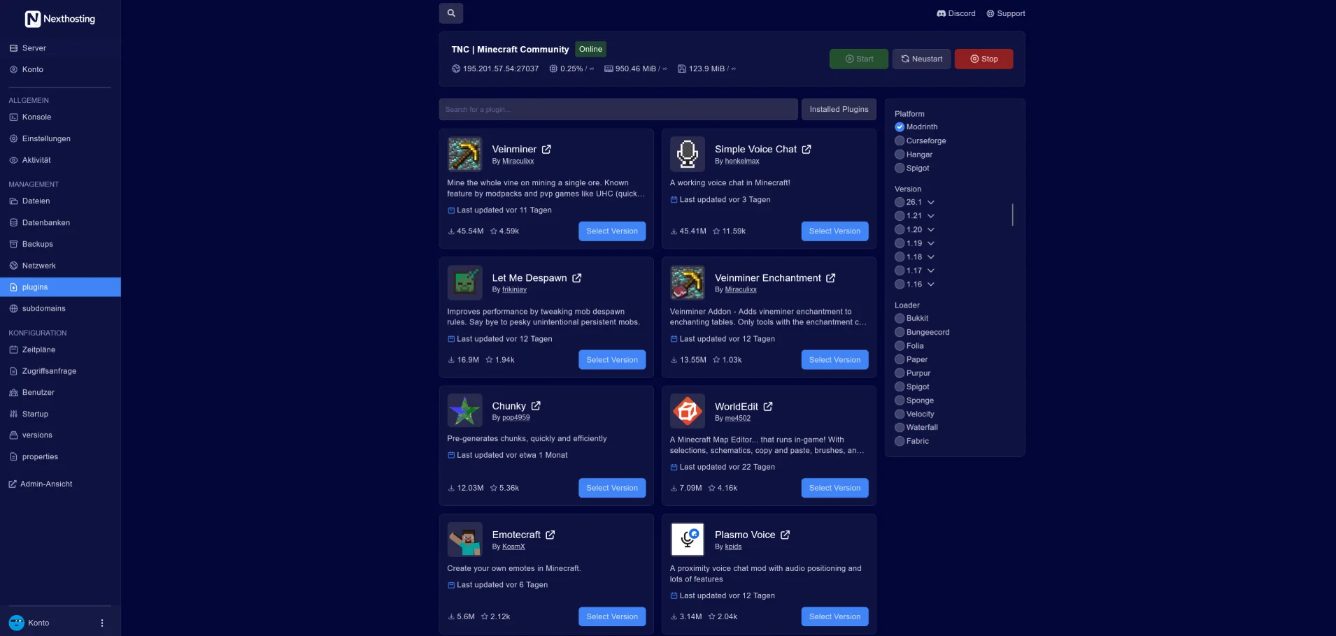 Game server panel: Plugin installer
